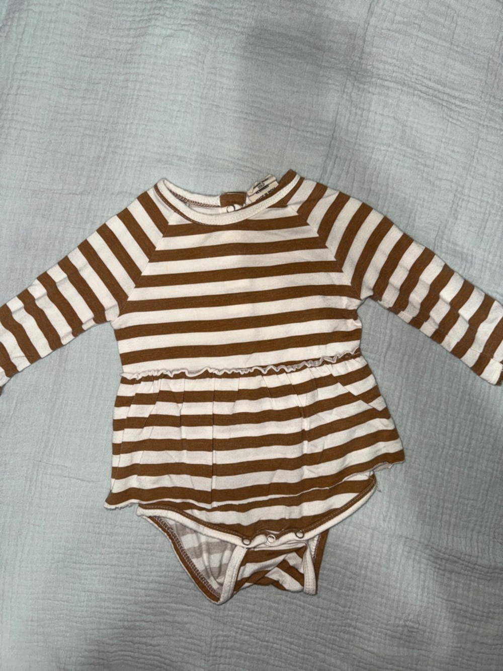 Striped Brown and White Long-Sleeve Baby One-Piece Bodysuit 3/6M